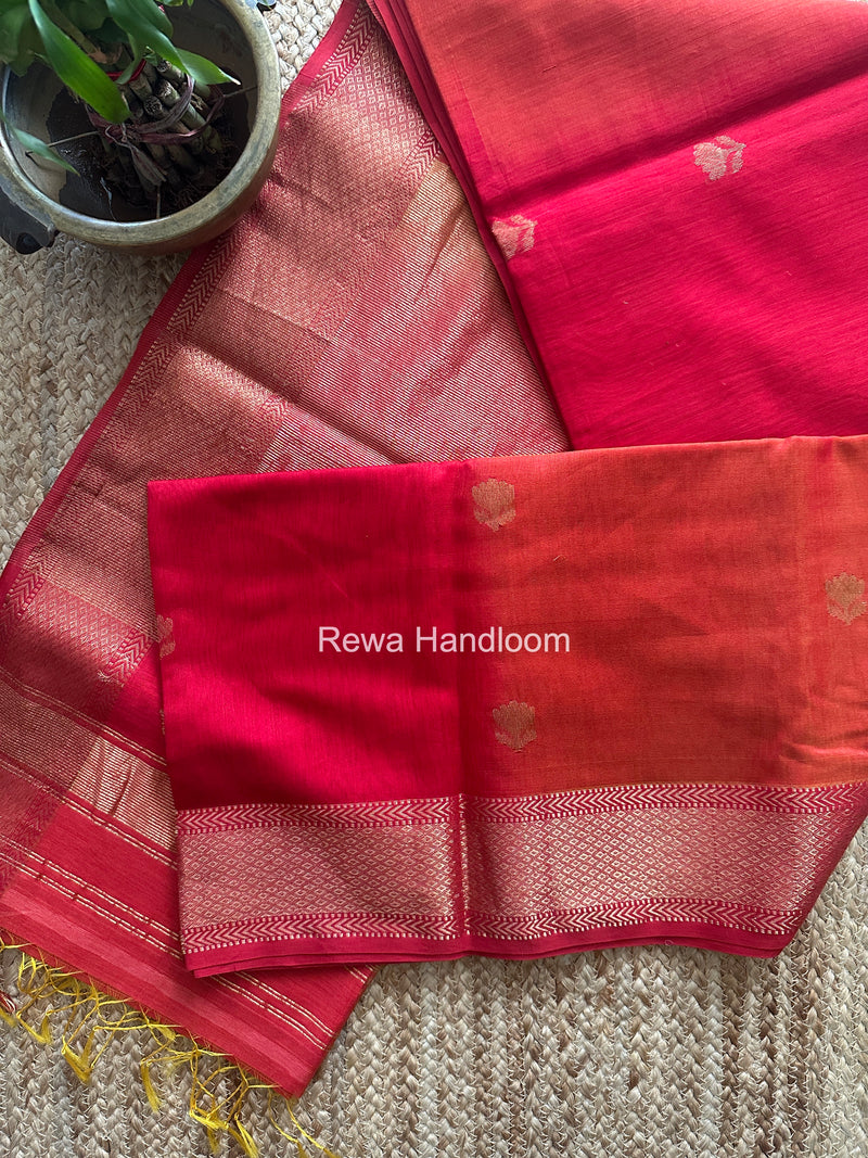 Maheshwari Red Lotus Shaded Butta Saree SLB049