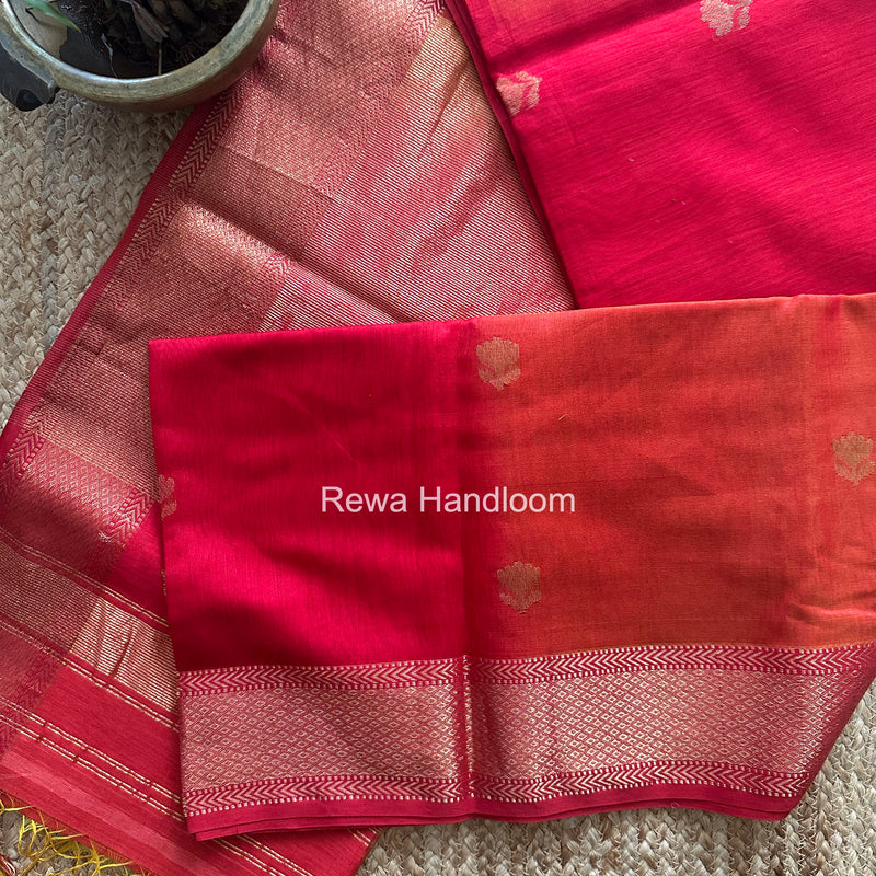 Maheshwari Red Lotus Shaded Butta Saree SLB049