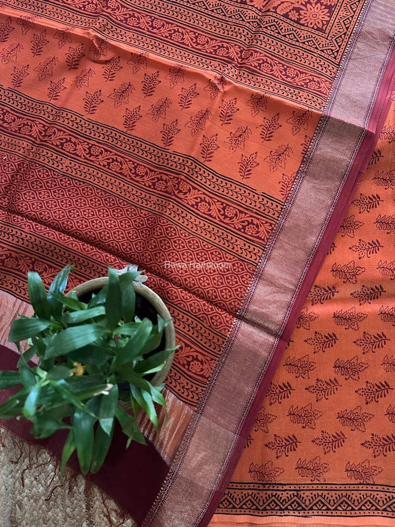 Maheshwari Orange Bagh Print Top-Dupatta Set BTD027