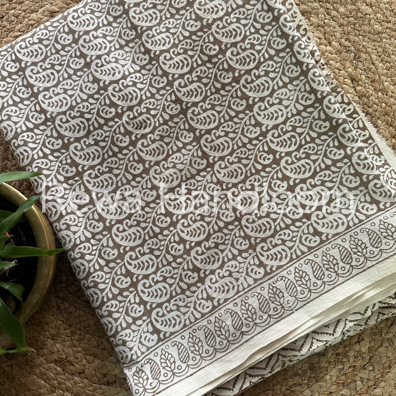 Grey-White Bagh Print Cotton Suit-BCSP61
