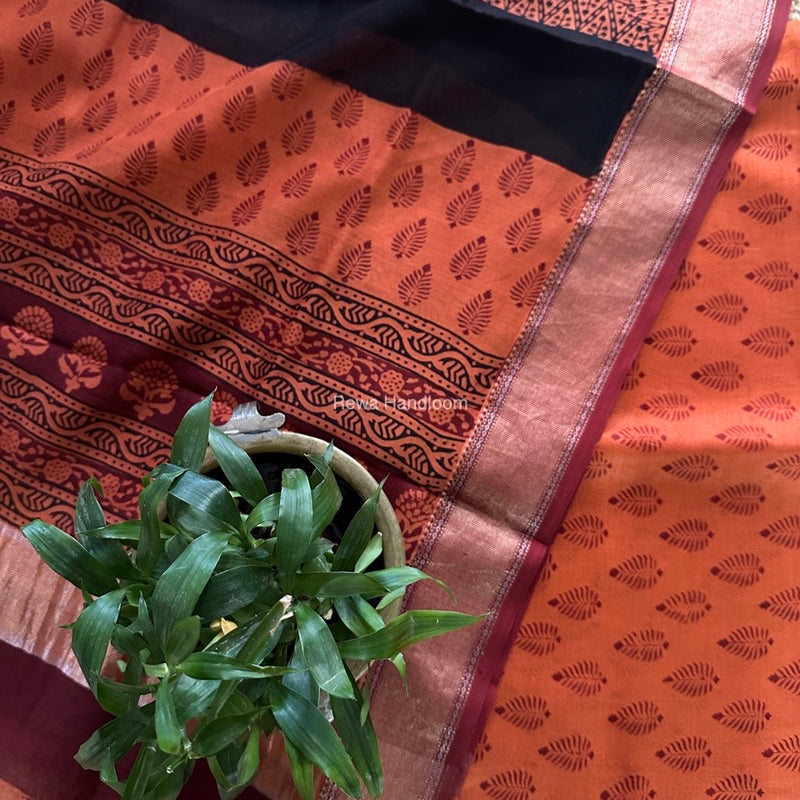 Maheshwari Orange Bagh Print Top-Dupatta Set BTD025