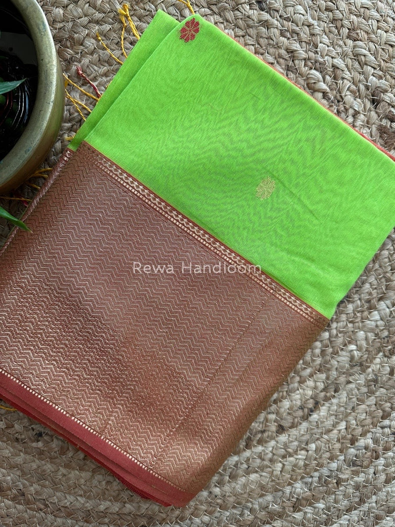 Maheshwari Parrot Green Zari Skirt Butti Saree ZSB020