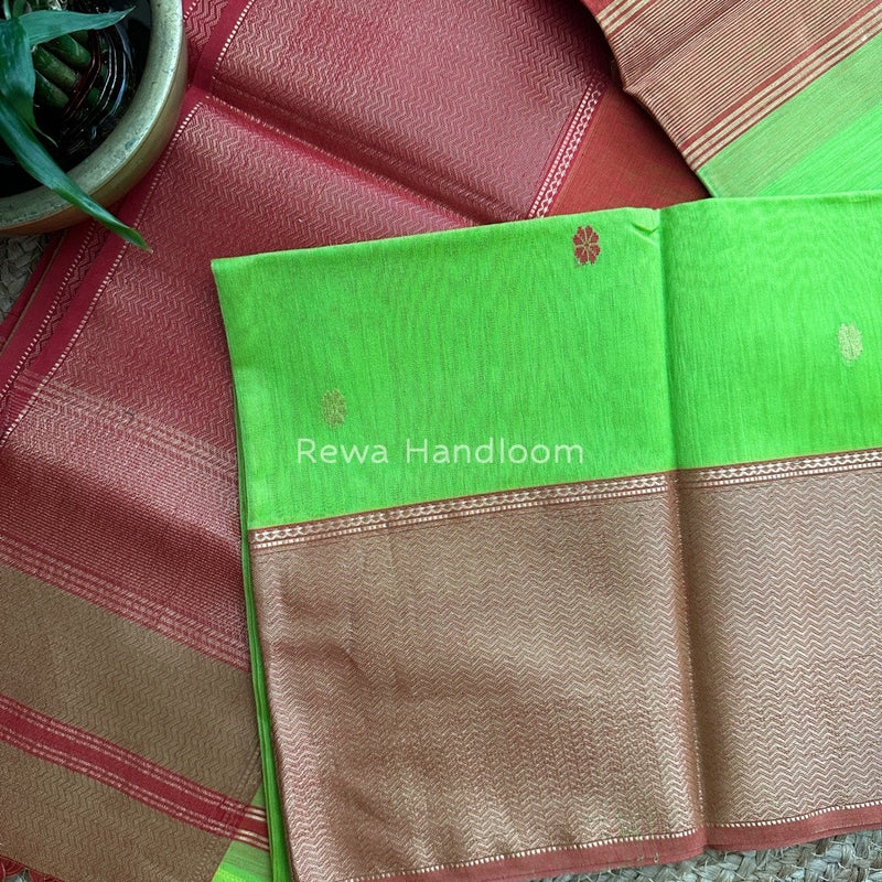 Maheshwari Parrot Green Zari Skirt Butti Saree ZSB020