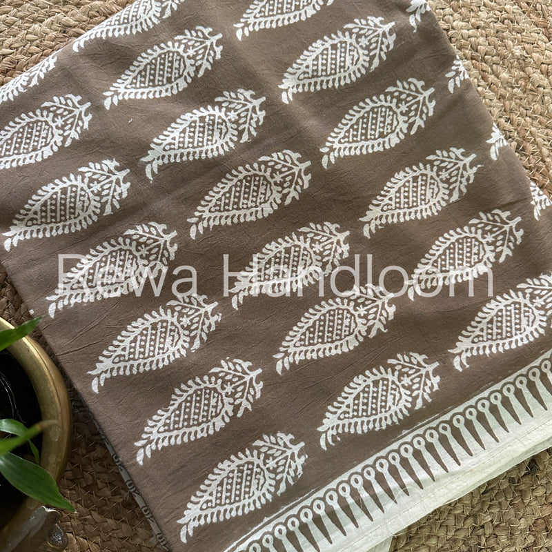 Grey-White Bagh Print Cotton Suit-BCSP62