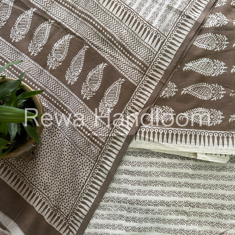Grey-White Bagh Print Cotton Suit-BCSP62
