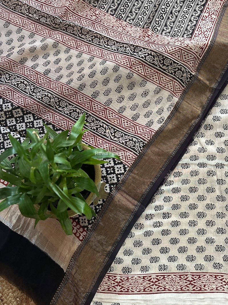 Maheshwari White Bagh Print Top-Dupatta Set BTD028