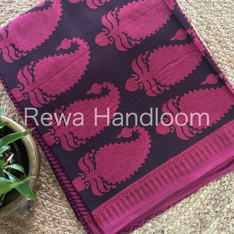 Black-Rani Pink Bagh Print Cotton Suit-BCSP67