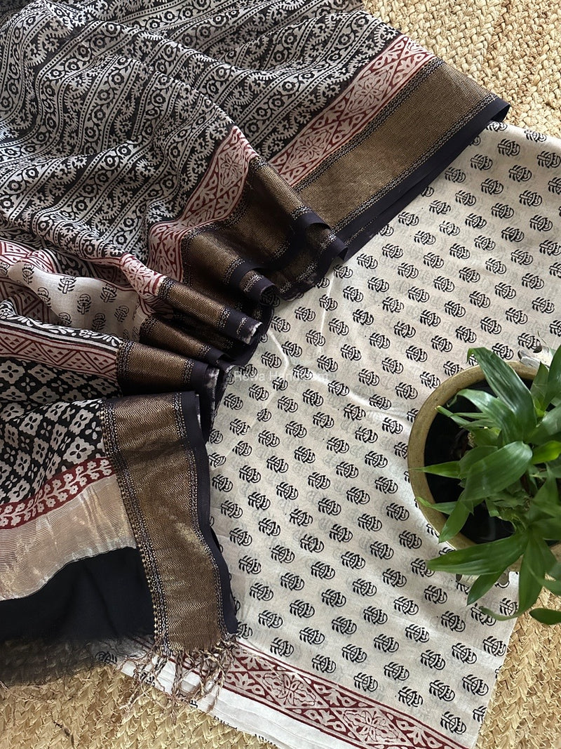 Maheshwari White Bagh Print Top-Dupatta Set BTD028