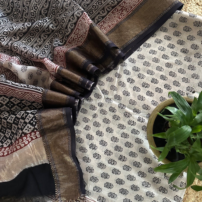 Maheshwari White Bagh Print Top-Dupatta Set BTD028