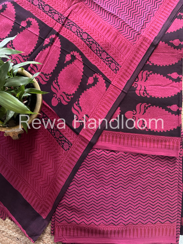 Black-Rani Pink Bagh Print Cotton Suit-BCSP67