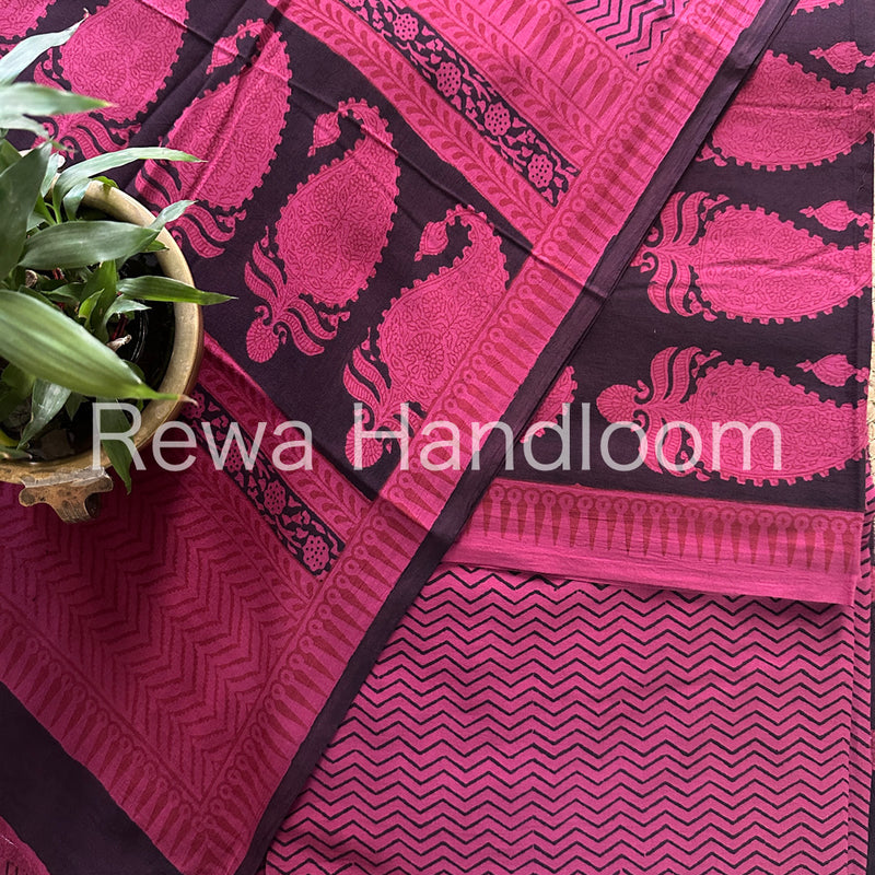 Black-Rani Pink Bagh Print Cotton Suit-BCSP67