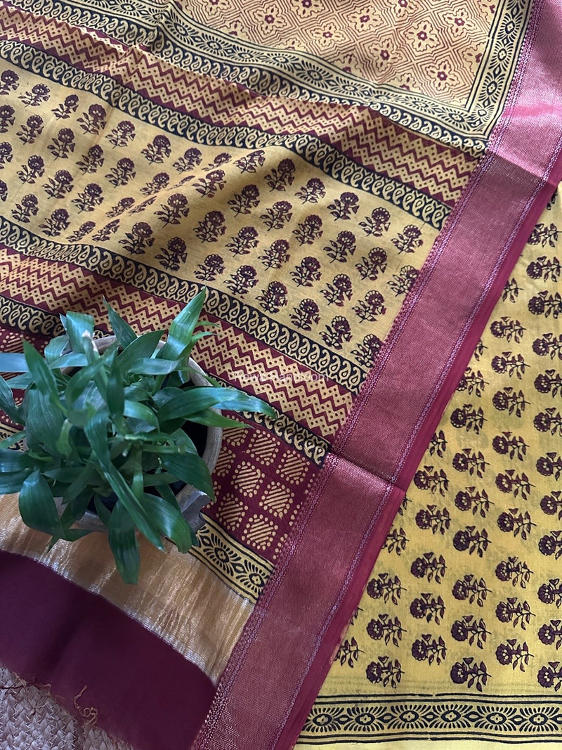 Maheshwari Yellow Bagh Print Top-Dupatta Set BTD015