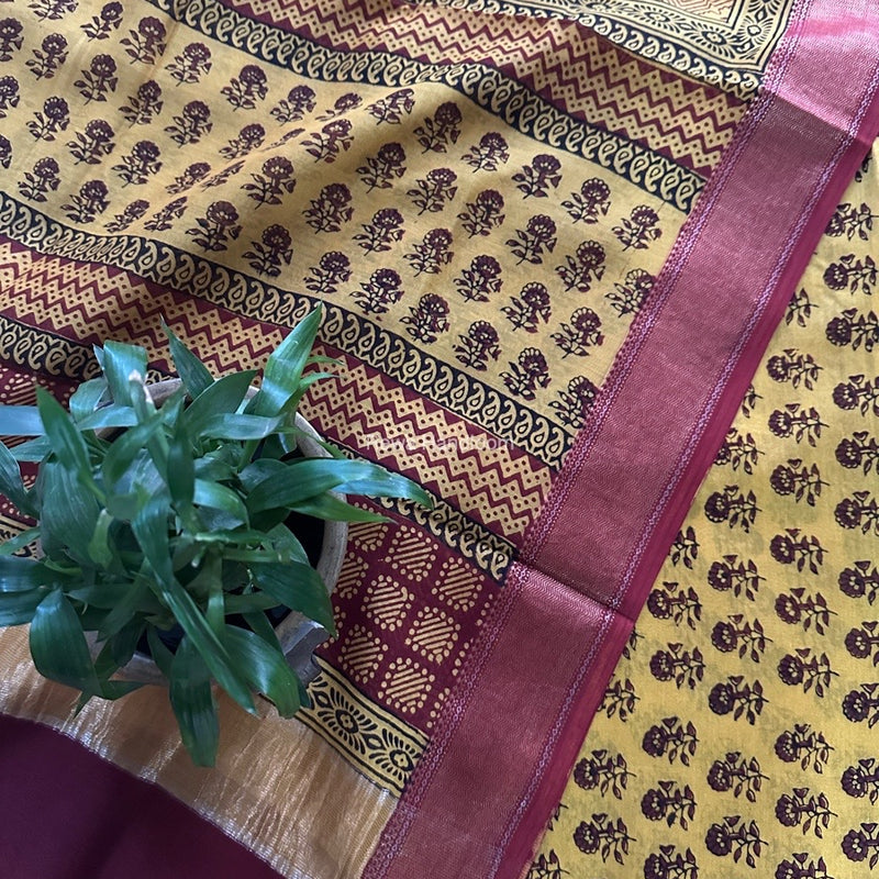 Maheshwari Yellow Bagh Print Top-Dupatta Set BTD015