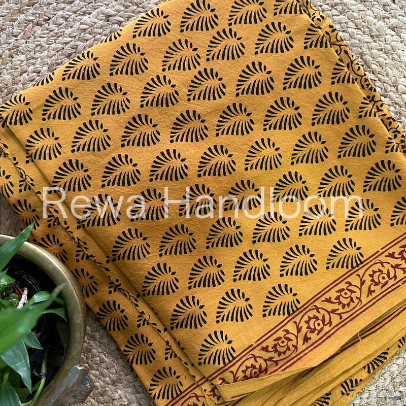Yellow-Black Bagh Print Cotton Suit-BCSP64