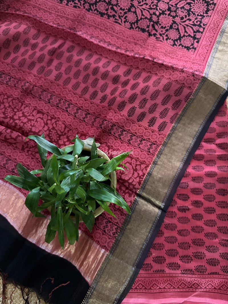 Maheshwari Pink Bagh Print Top-Dupatta Set BTD030