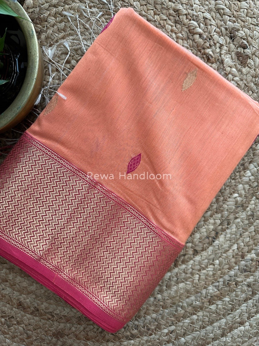 Maheshwari Peach Zari Skirt Butti Saree ZSB012