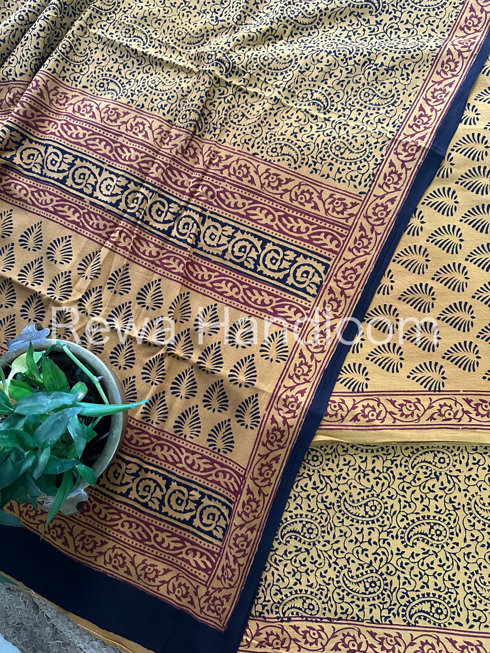 Yellow-Black Bagh Print Cotton Suit-BCSP64