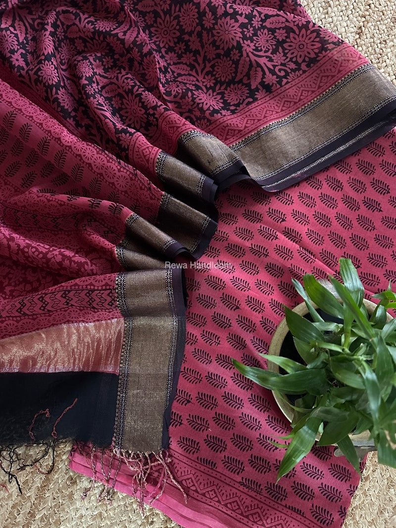 Maheshwari Pink Bagh Print Top-Dupatta Set BTD030