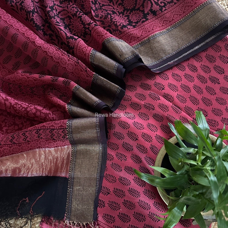 Maheshwari Pink Bagh Print Top-Dupatta Set BTD030