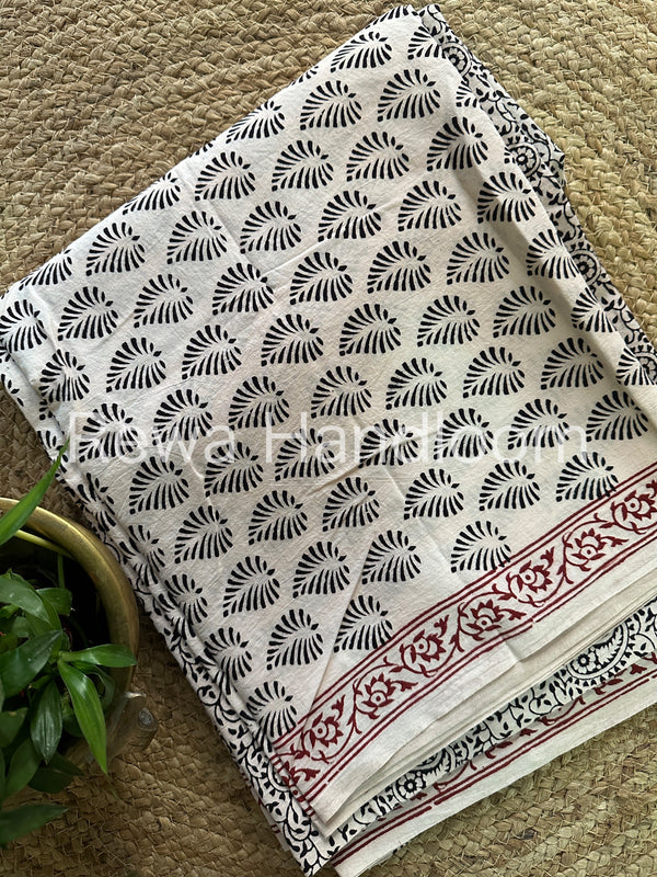 White-Black Bagh Print Cotton Suit-BCSP63