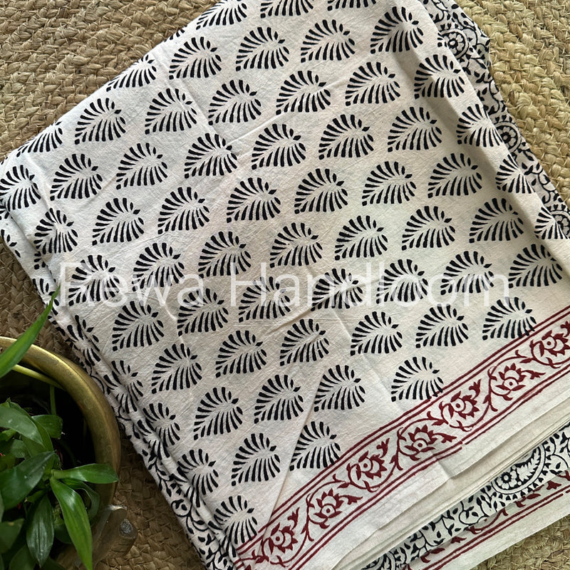 White-Black Bagh Print Cotton Suit-BCSP63
