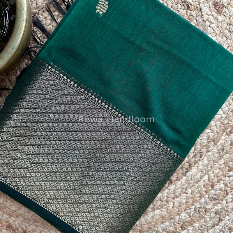 Maheshwari Bottle Green Zari Skirt Butti Saree ZSB013