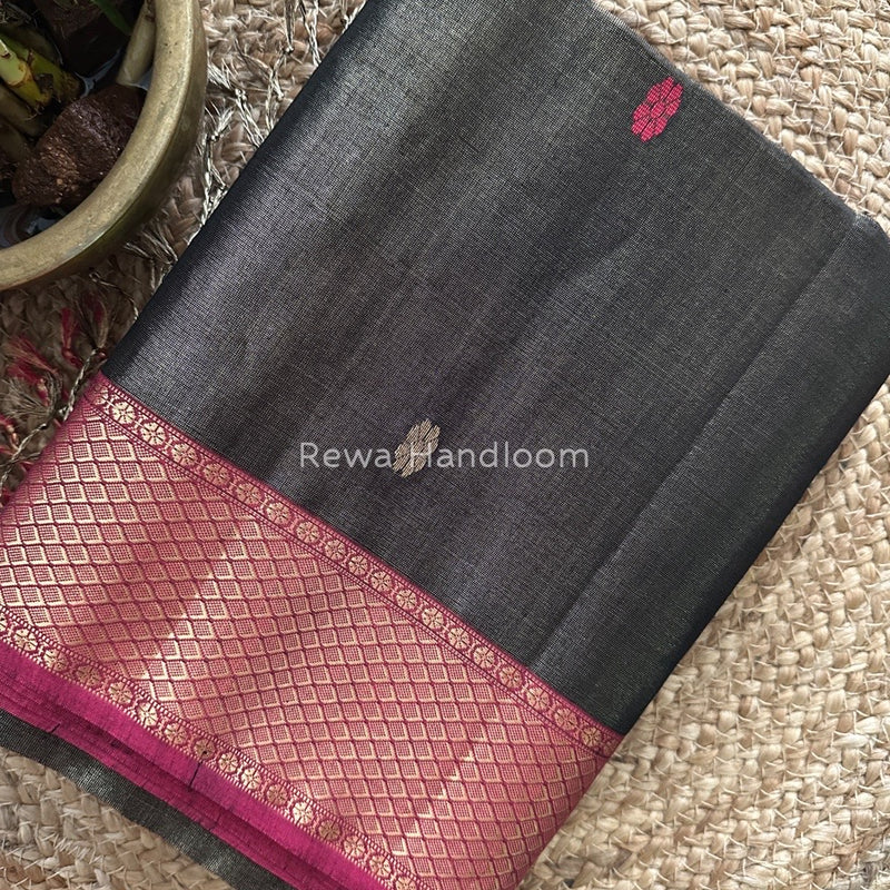 Maheshwari Black Tissue Butti Saree TBBS063