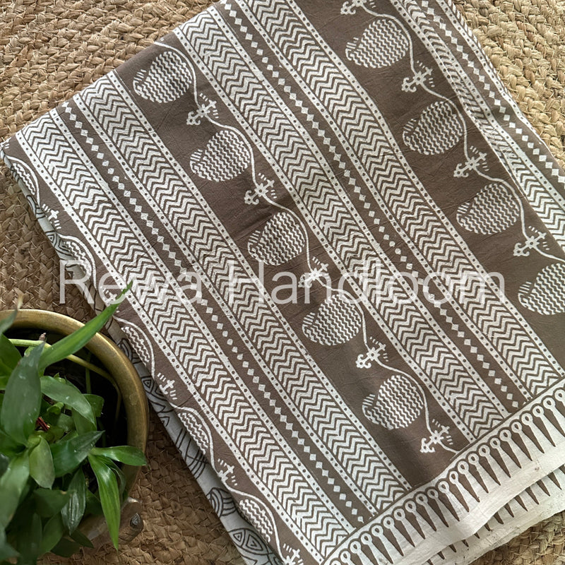 Grey-White Bagh Print Cotton Suit-BCSP60