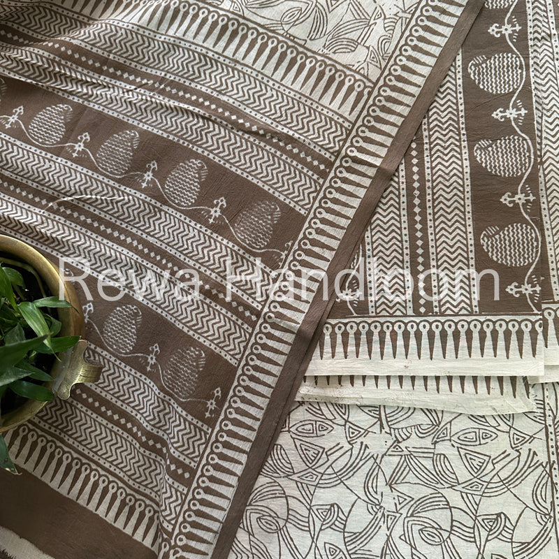 Grey-White Bagh Print Cotton Suit-BCSP60