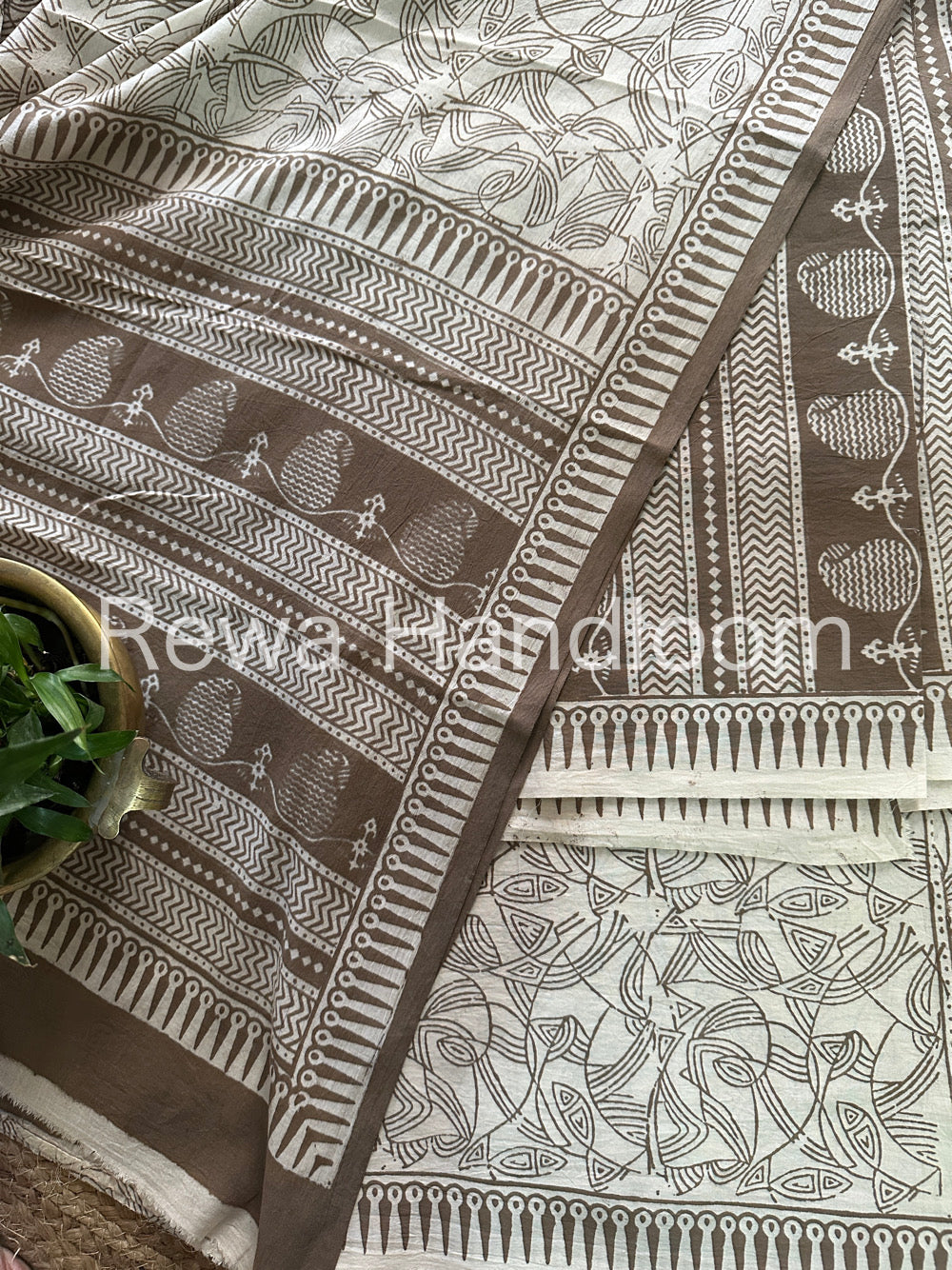 Grey-White Bagh Print Cotton Suit-BCSP60