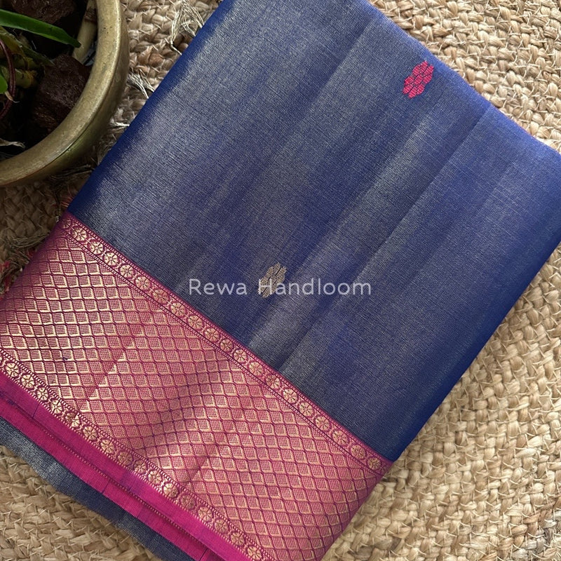 Maheshwari Blue Tissue Butti Saree TBBS062
