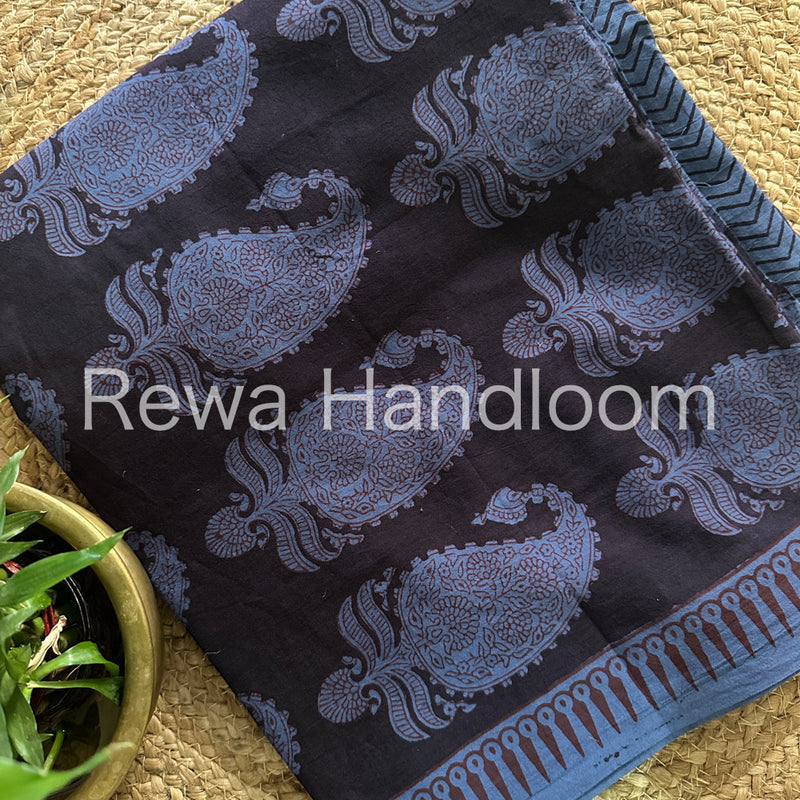 Black-Blue Bagh Print Cotton Suit-BCSP69