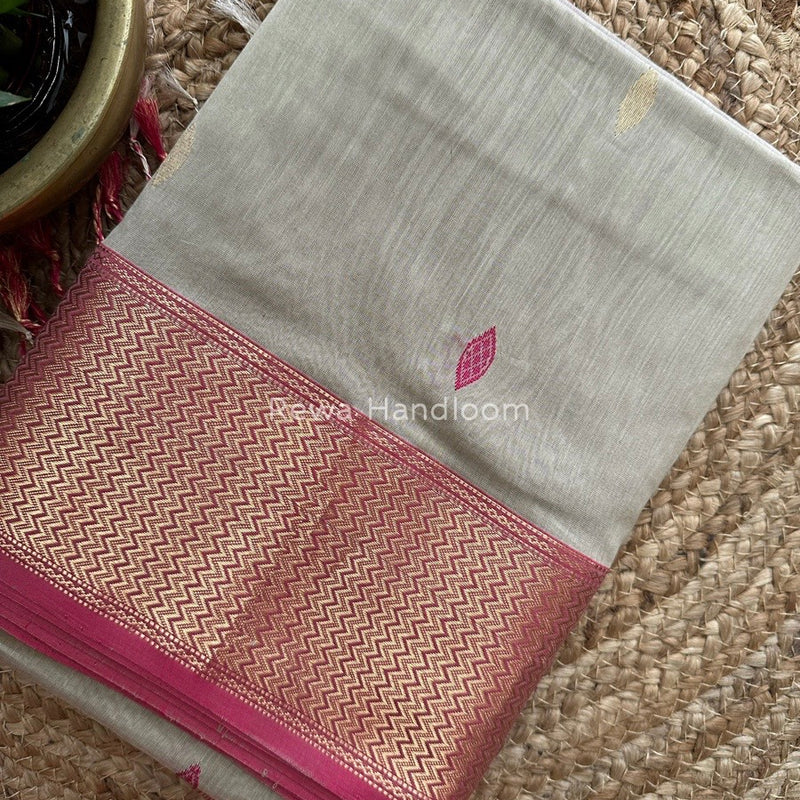 Maheshwari Beige Zari Skirt Butti Saree ZSB014