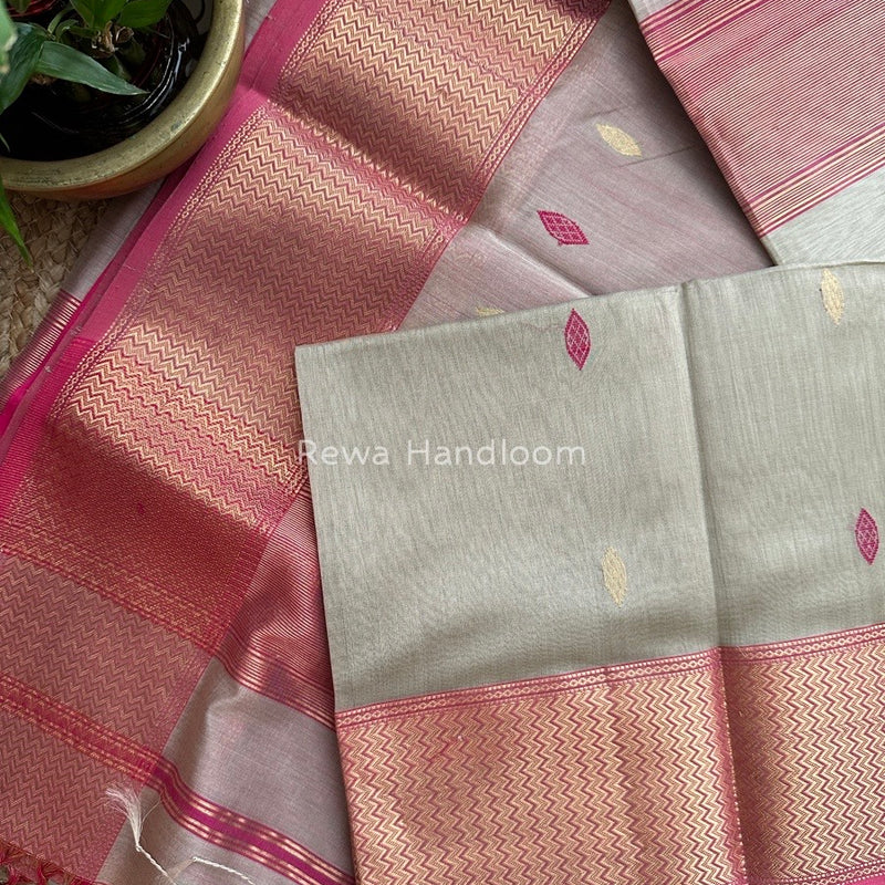 Maheshwari Beige Zari Skirt Butti Saree ZSB014