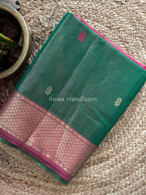 Maheshwari Green Tissue Butti Saree TBBS060