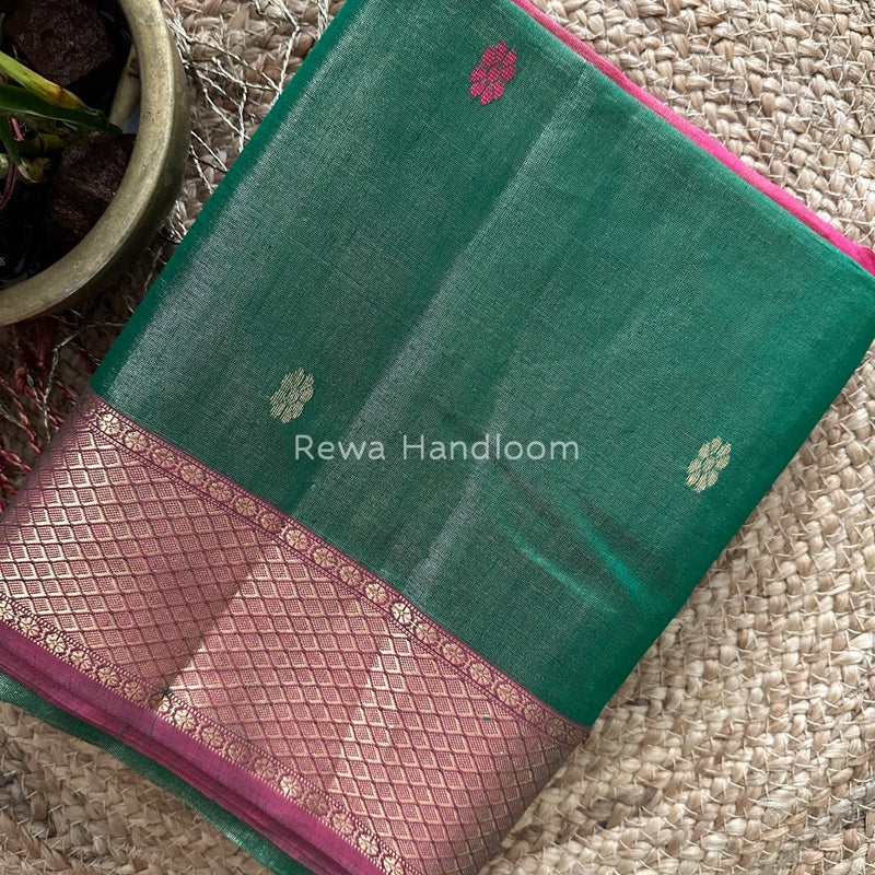 Maheshwari Green Tissue Butti Saree TBBS060