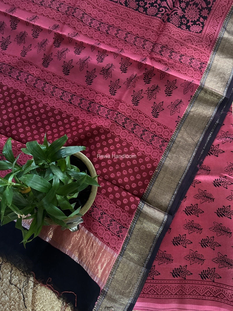 Maheshwari Rani Pink Bagh Print Top-Dupatta Set BTD026