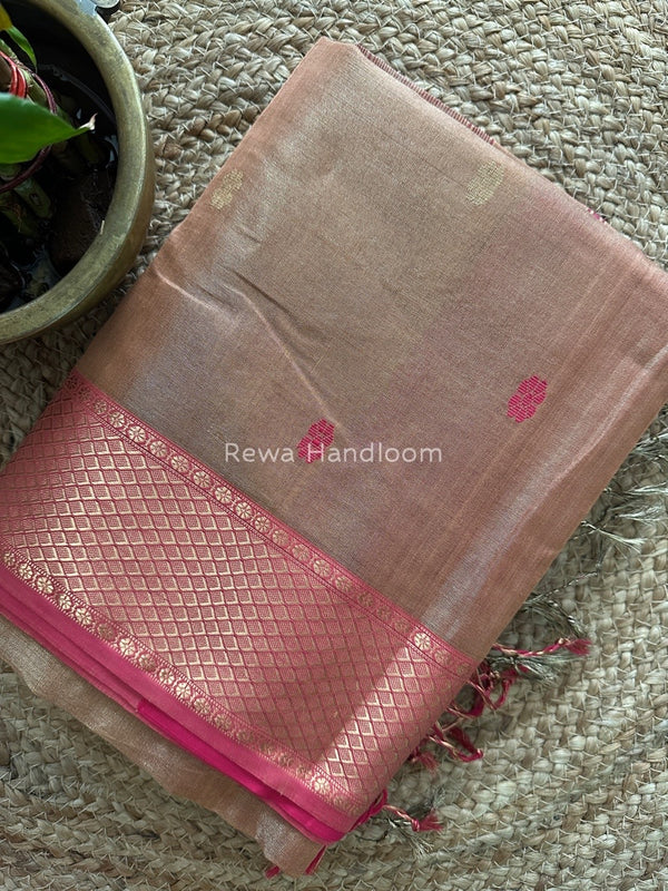 Maheshwari Peach Tissue Butti Saree TBBS059