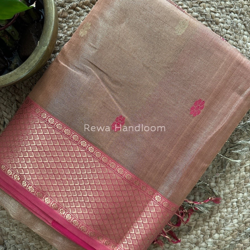 Maheshwari Peach Tissue Butti Saree TBBS059