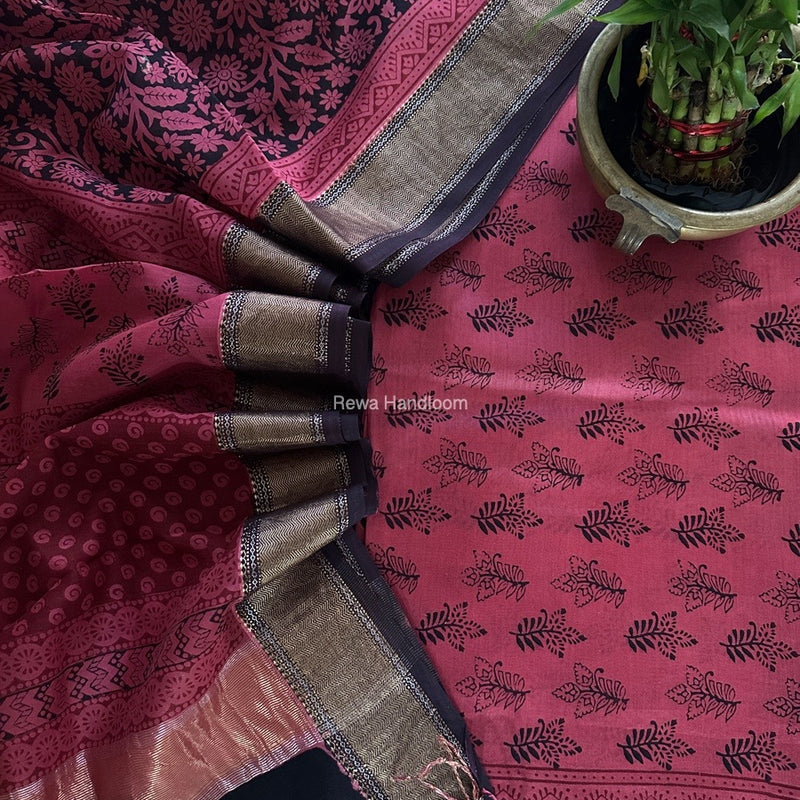 Maheshwari Bagh Print Top-Dupatta Set