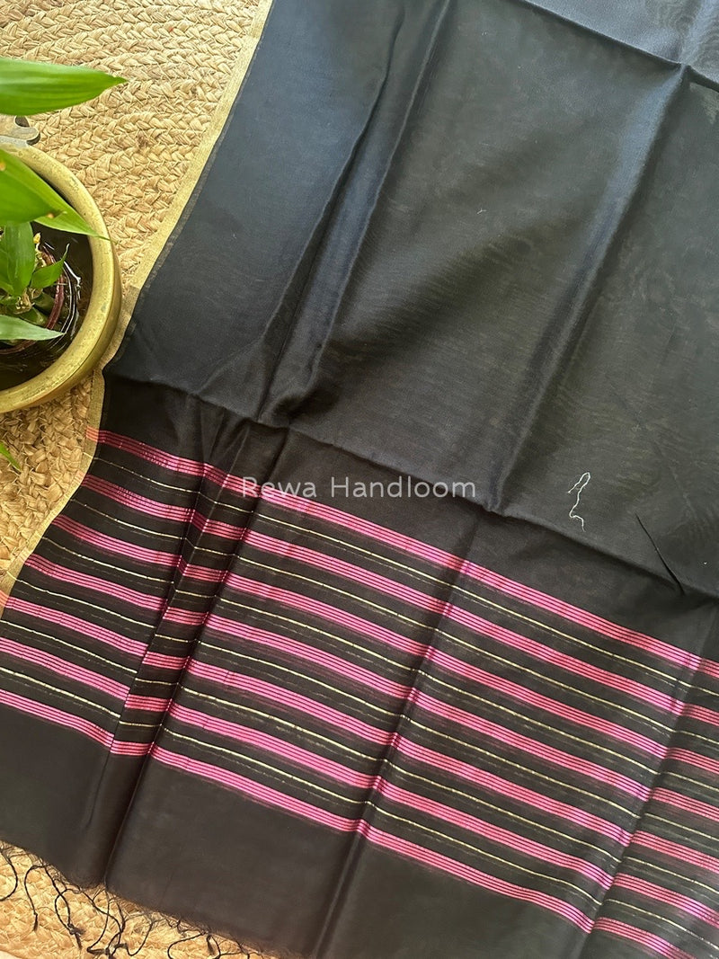 Maheshwari Black Silk Dupatta PD011