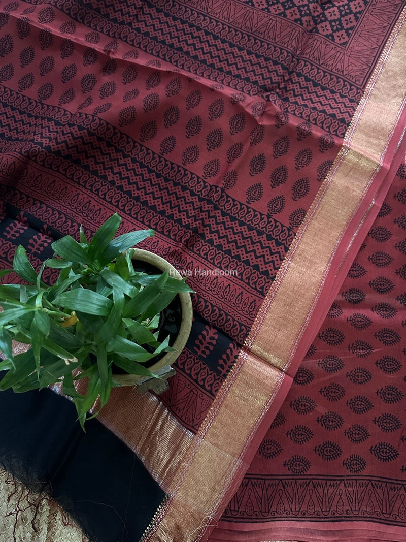 Maheshwari Red Bagh Print Top-Dupatta Set BTD021