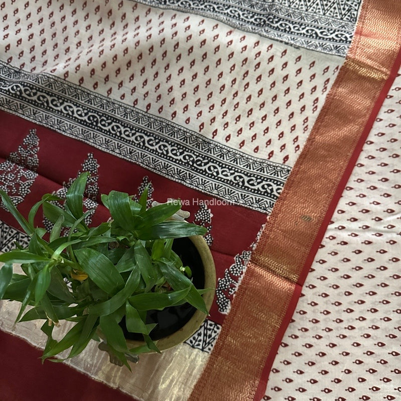 Maheshwari Off White Bagh Print Top-Dupatta Set BTD031