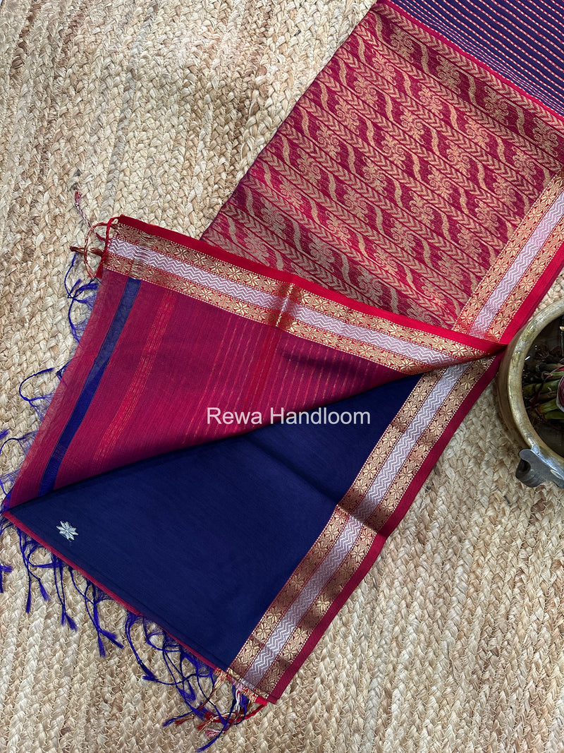 Maheshwari Dark Navy Blue Rich Pallu Silk Saree HPS023