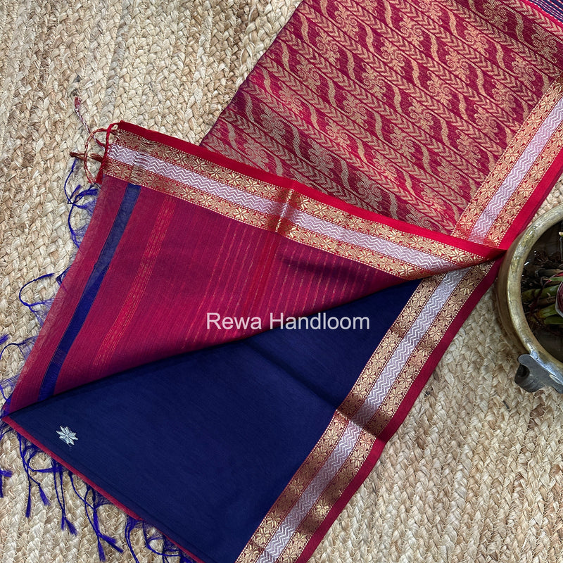 Maheshwari Dark Navy Blue Rich Pallu Silk Saree HPS023