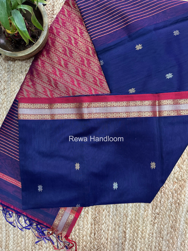 Maheshwari Dark Navy Blue Rich Pallu Silk Saree HPS023