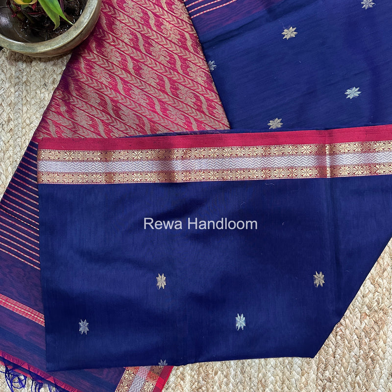 Maheshwari Dark Navy Blue Rich Pallu Silk Saree HPS023