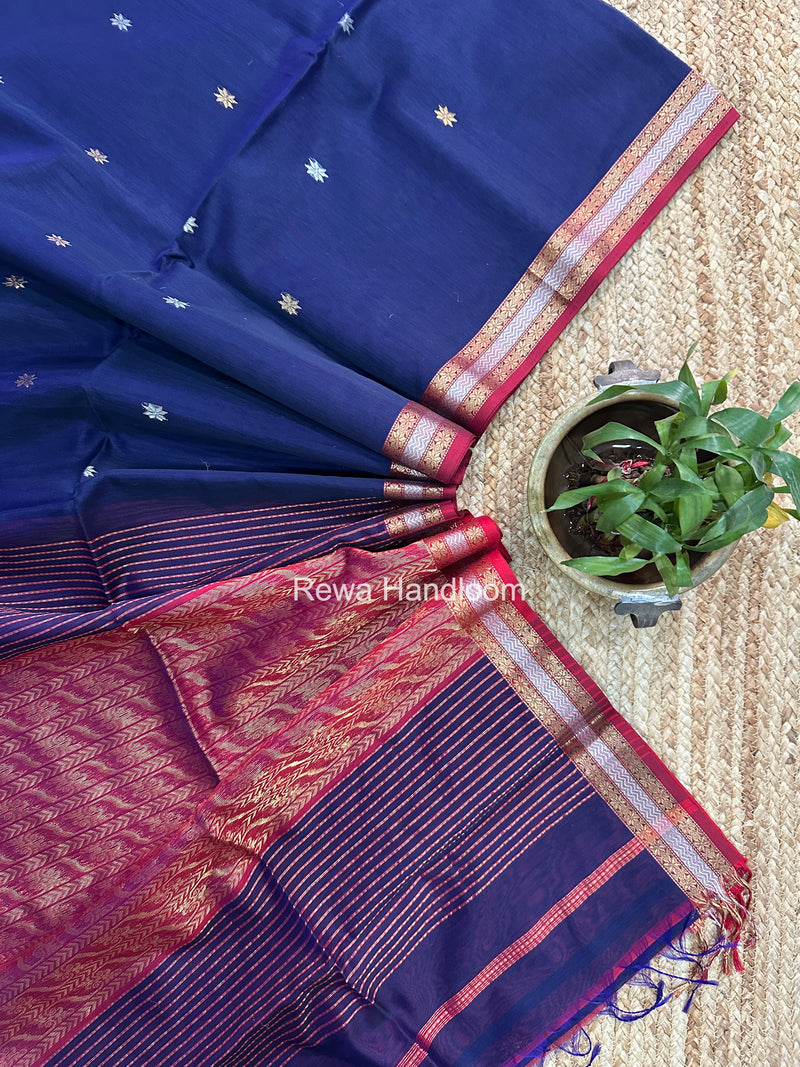 Maheshwari Dark Navy Blue Rich Pallu Silk Saree HPS023