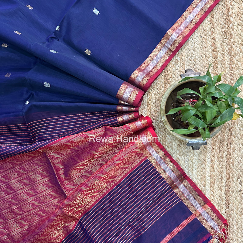 Maheshwari Dark Navy Blue Rich Pallu Silk Saree HPS023