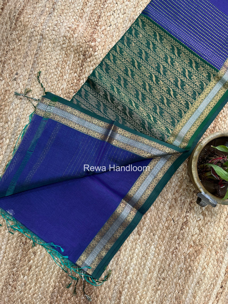 Maheshwari Blue Rich Pallu Silk Saree HPS026